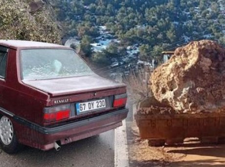 Doğanın Gazabı: İki Kentte Kaya Parçası Otomobile Düştü, Trafik Felç Oldu
