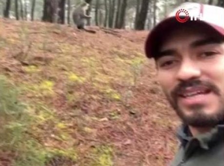 Ormanda Ge&ccedil;irilen Şaşırtıcı Anlar: Mantar Avcısı Maymunla Dost Oldu!