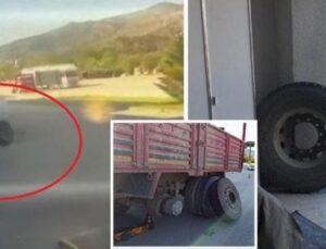 Seyir Halindeki Kamyondan Fırlayan Tekerlek, Mağaza Camını Kırdı: O Anlar Kamerada!