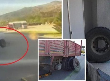 Seyir Halindeki Kamyondan Fırlayan Tekerlek, Mağaza Camını Kırdı: O Anlar Kamerada!