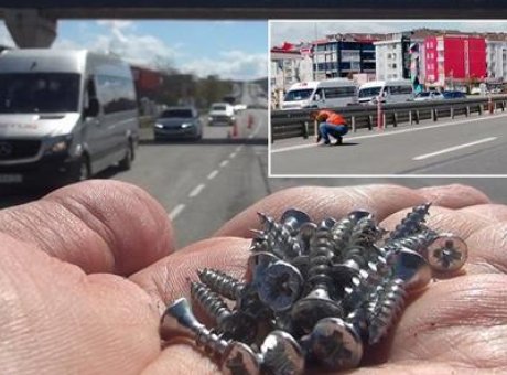 İstanbul’da Feci Kaza: Yolda 4 Kilometre Boyunca Sa&ccedil;ılan Vidalar Ara&ccedil;ları Tehdit Etti!